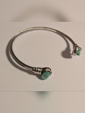 Silver Cable Cuff Bracelet with Aqua Druzy Stone